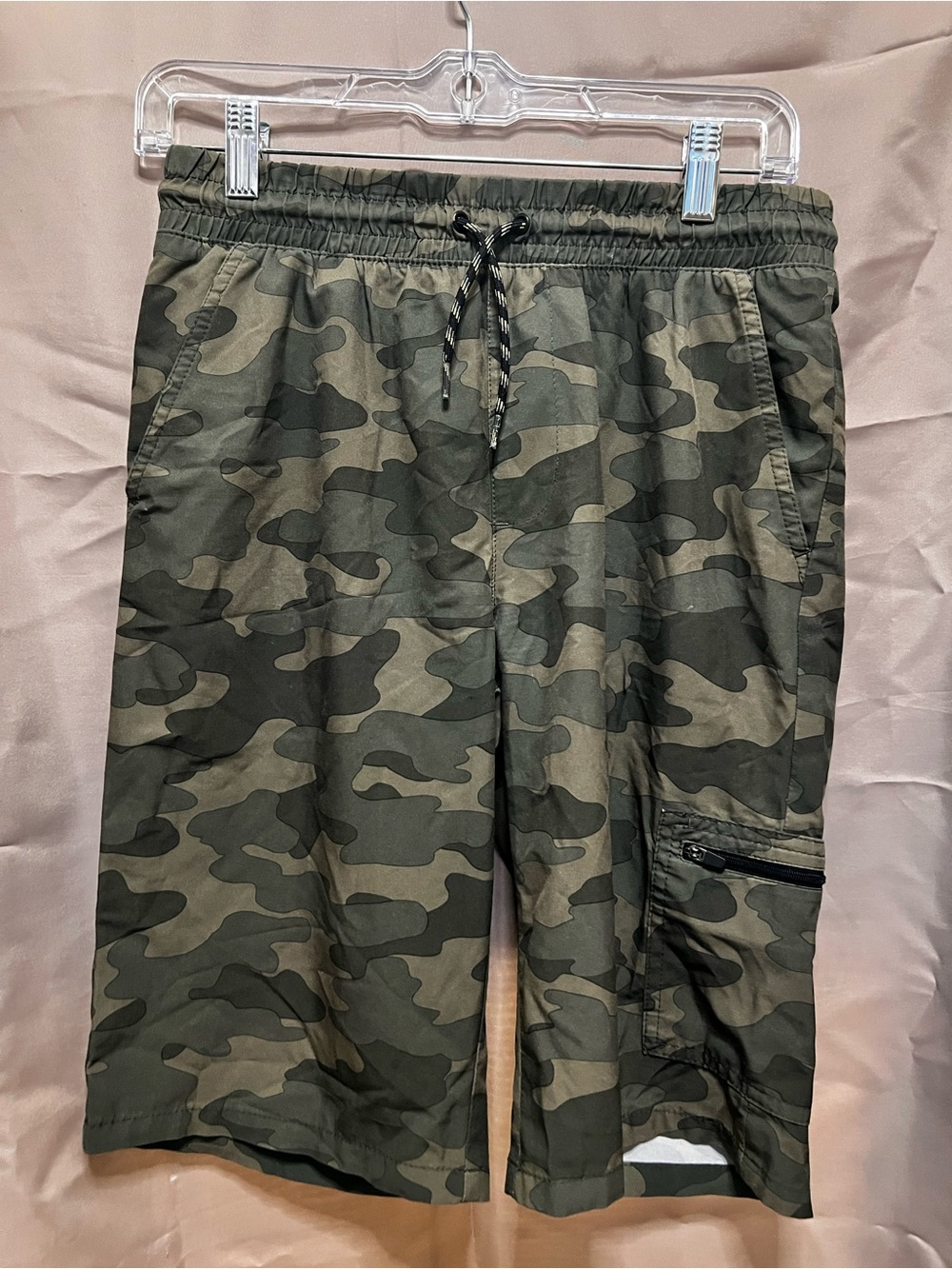 Boys Camo Elastic-Waist Cargo Shorts - Green Camouflage size 14/16, set of two